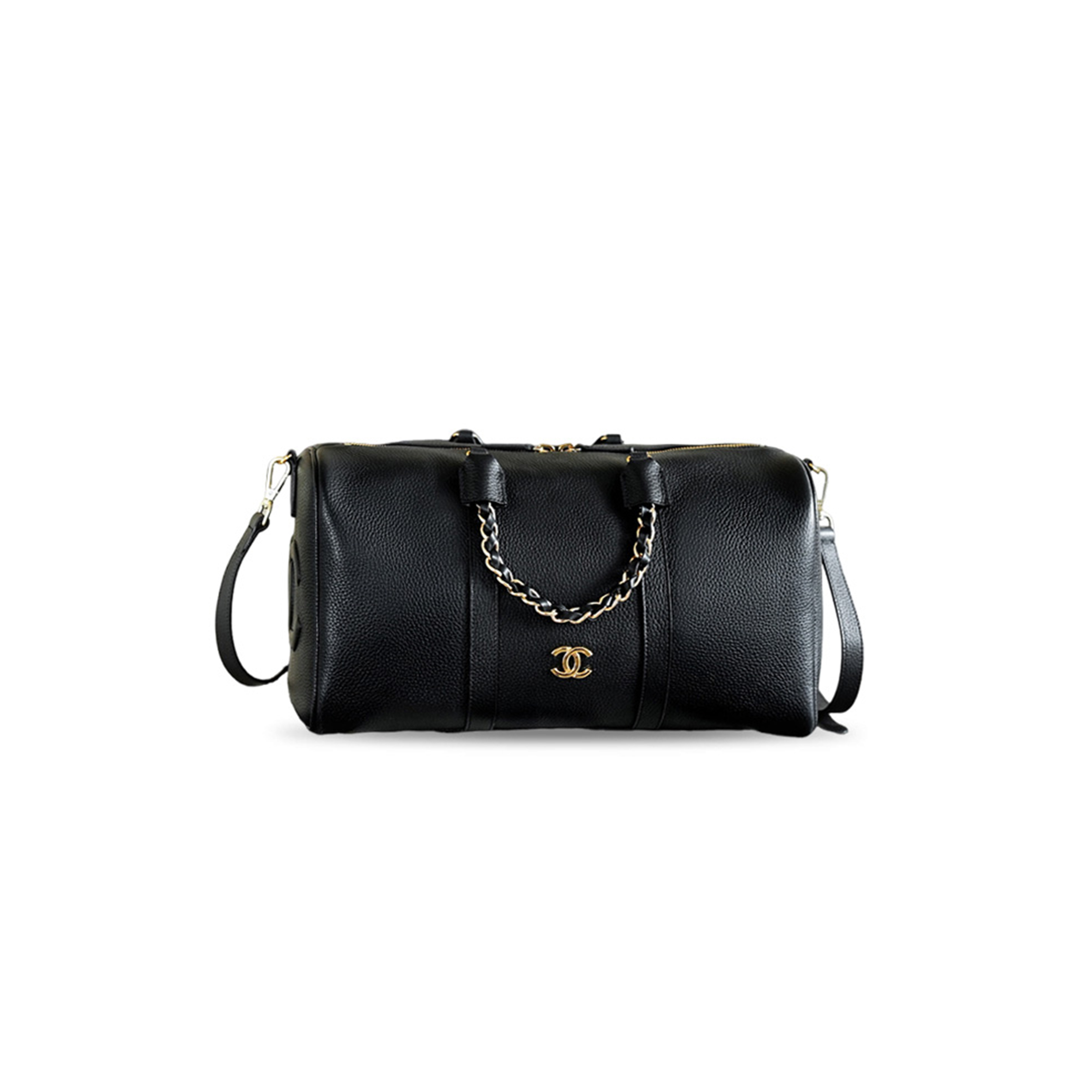 CHANEL BOSTON BOWLING BAG BLACK CAVIAR LEATHER WITH GOLD (40*21*19cm)